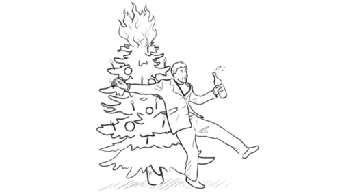 Drunk Man Stumbling onto a Christmas Tree